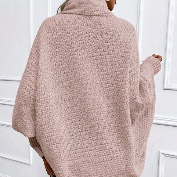 Pink Casual Women's Solid Color Batwing Sleeve Long Sleeve Cardigan - Picture 2 of 4